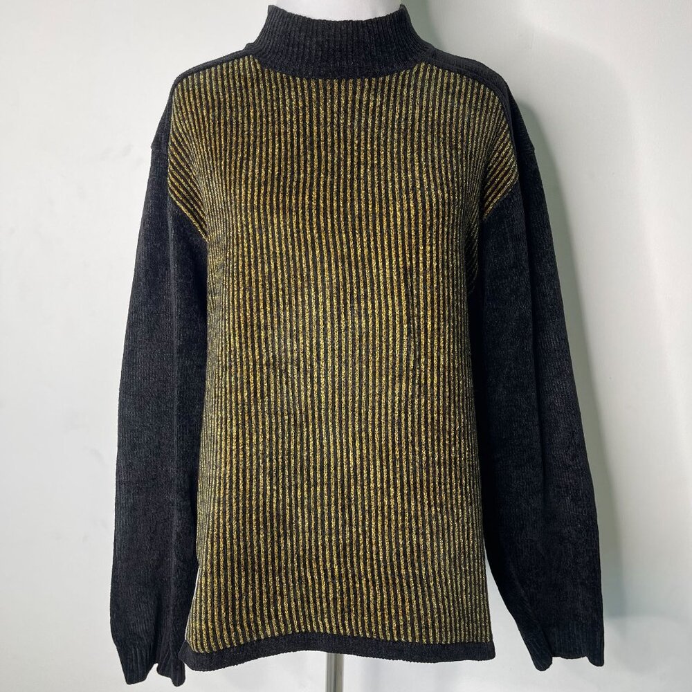 VERSACE Jeans Couture Women's Black Yellow Turtle Neck Sweater Size Medium - Picture 1 of 9